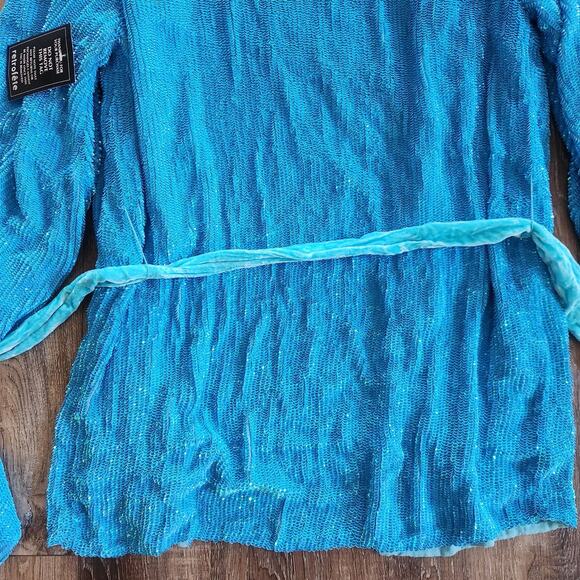Retrofete Gabrielle Robe Dress in Blue Sequins Size XS NWOT Long Sleeve Belt - Picture 9 of 13